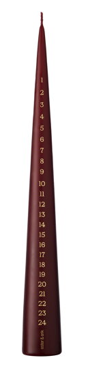 Adventná kónická sviečka Calendar Deep Wine, 37 cm – tmavočervená